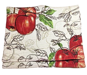 Tischsets 2er Set rote Äpfel Obst Blätter beige Hintergrund Bauernhaus 17" x 12" - Bild 1 von 14