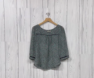 Blusa mujer Ezra talla grande manga larga azul estampado top Foto 1 de 4