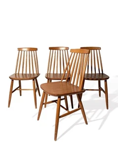 VINTAGE MID CENTURY STICK BACK DINING CHAIRS DANISH STYLE X 4 - Picture 1 of 14