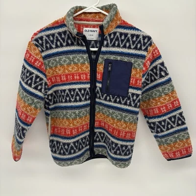 Chaqueta polar difusa con estampado azteca azul marino antiguo patrón geométrico niños grande Foto 1 de 4
