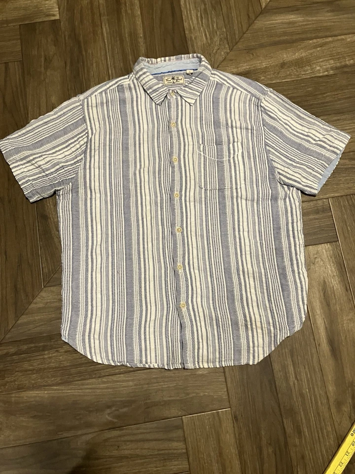 True Grit Button Down Shirt Cotton Linen Striped XL Chambray Blue  - Image 1 of 4