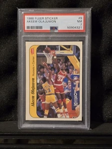 1986 Fleer Sticker #9 Akeem Olajuwon Graded PSA 7 NMINT Houston Rockets Rookie - Picture 1 of 2