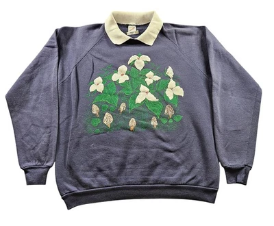 Vintage Jerzees Sweatshirt Mens XL Purple Collar Trillium Morel Made USA 90s - Image 1 of 4