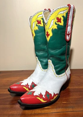 Falconhead/Tres Outlaws Men's White-Red-Green-Yellow Custom Cowboy Boots 9.5D - Image 1 of 4