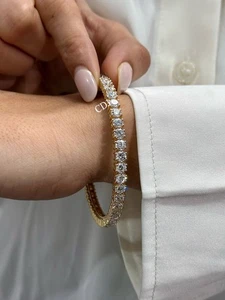 VVS Moissanite Tennis Bangle 8" Wedding Gift 4 Her Yellow Gold Plated Free Stud - Picture 1 of 5