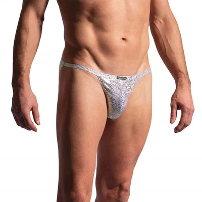 Cueca masculina Manstore M2227 boate micro tanga prata pele de cobra slip - Imagem 1 de 3