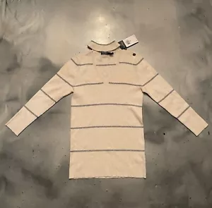Ralph Lauren Womens Striped Choker Pullover Sweater, Off-White Silver Medium - Picture 1 of 4