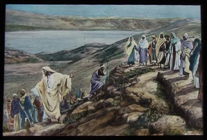 Linterna Mágica de Vidrio Diapositiva ENVÍO DE LOS DOCE C1890 DIBUJO RELIGIOSO - Imagen 1 de 2