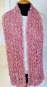 Women's Hand Knit Scarf "Pink Pearls"Reversible Lacy Pattern ManMadwFibers66" - Picture 1 of 6