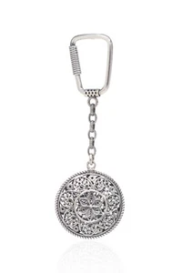 Handmade Filigree Keychain Made of 925 Sterling Silver, Telkari Key Ring - Picture 1 of 2