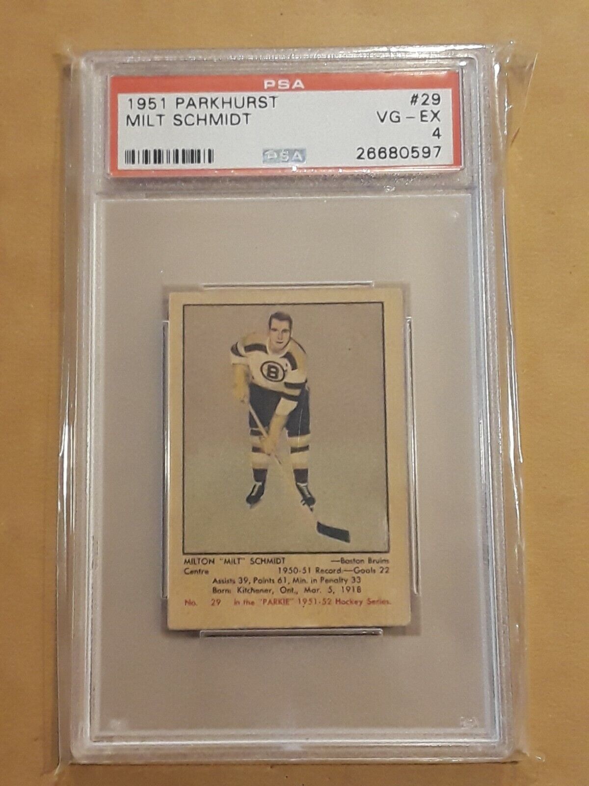 1951 Parkhurst Milt Schmidt PSA 4 Vg-Ex Boston Bruins