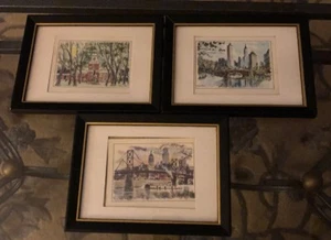 Mid Century SET OF 3 TRAVEL CARDS by Geore Shawe Framed - Picture 1 of 5