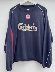 Vintage Liverpool Football Sweatshirt Reebok Blue Carlsberg Training Mens Large - Picture 1 of 10