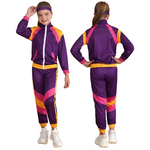 Kids Unisex Sports Suit Full Zip Jacket Tops Pants Headband Sets Tracksuit - Picture 1 of 42