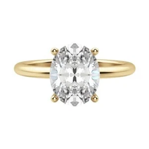 Anillo de compromiso de piedra moissanita corte ovalado de 2,00 quilates oro amarillo sólido 14 K - Imagen 1 de 8