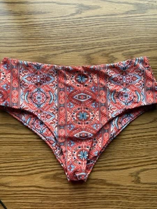 Shein Orange Blue Printed High Waist Bikini Bottoms Sz Medium - Picture 1 of 4