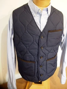 Polo Ralph Lauren Suede Trim Pockets Quilted Vest NWT Medium $398 Navy - Picture 1 of 12