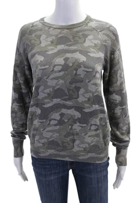 Monrow 女式迷彩印花圆领毛衣灰色绿色棉 S 码 — 第 1/4 张图片