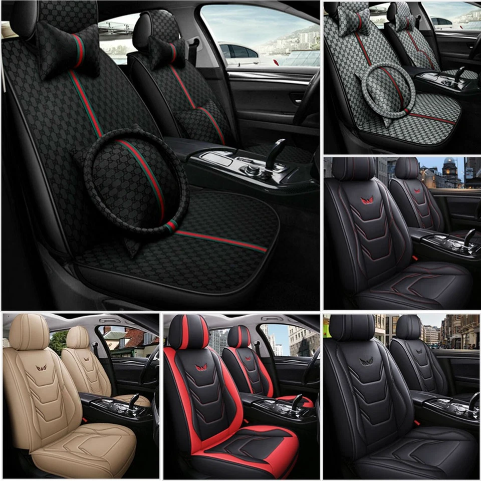 Deluxe PU Leather Car Seat Cover 5 Seats Universal Front Rear Cushion Protectors Foto 1 de 4