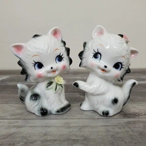 Satis 5 Vintage Anthropomorphic Kitty Cat Kitten Figurine Pair Flower Taiwan - Picture 1 of 15