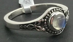 rainbow moonstone round ring size P solid Sterling Silver. Actual one shown. - Picture 1 of 11