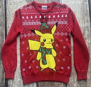 POKEMON PIKACHU CHRISTMAS SWEATER RED MULTI BOYS SIZE SMALL EXCELLENT - Picture 1 of 8