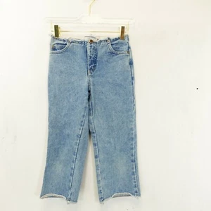 RAVE GIRL Girls Light Blue Washed Denim Jeans 8 Straight Cut Raw Hem Mid Rise - Picture 1 of 11