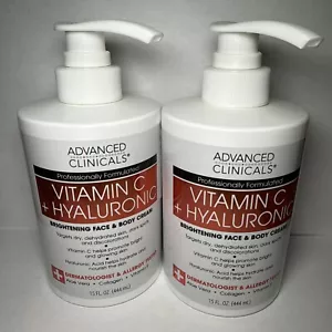 2xADVANCED CLINICALS VITAMIN C + HYALURONIC Brightening FACE BODY & CREAM 15floz - Picture 1 of 1