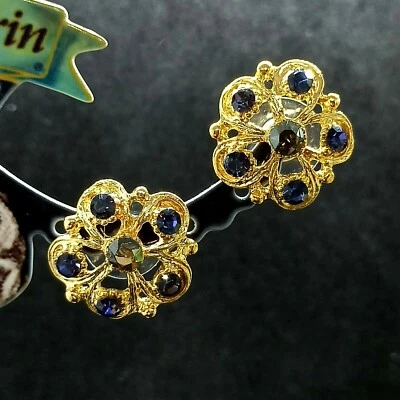 Pendientes con flores Michal Negrin poste grande enchapados en oro real y cristales de Swarovski Foto 1 de 4