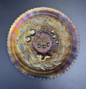Vintage Carnival Northwood “Horehound” Stippled Three Fruits Plate “Ribbed Ext” - Picture 1 of 20