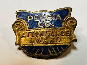Vintage Antique Peoria Co Company Illinois Attendance Award Enamel Lapel Hat Pin - Picture 1 of 3