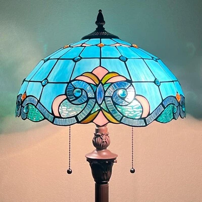Tiffany Floor Lamp for Living Room,16 inch Blue Stained Glass Tall Standing P... - Image 1 of 4