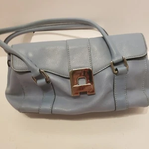 VTG Unbranded Light Blue Handbag Silver Turnlock Closure Dbl Strap Shoulder Bag - Picture 1 of 7