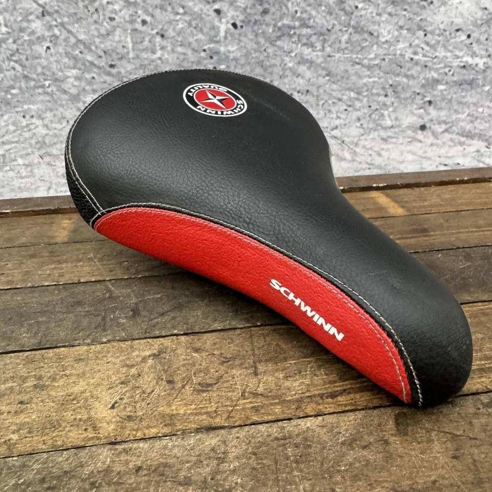 Sillín de asiento de bicicleta Schwinn BMX rojo negro acolchado sofá Flatland años 90 00 vintage Foto 1 de 4