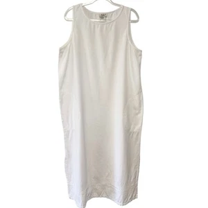 Vintage ADINI Cotton Linen White Maxi Dress Long Sleeveless XL Pockets Lagenlook - Picture 1 of 18