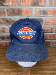 Vintage Dickies Denim Large Embroidered Logo Snapback Hat Work Wear Jeans - Picture 1 of 7