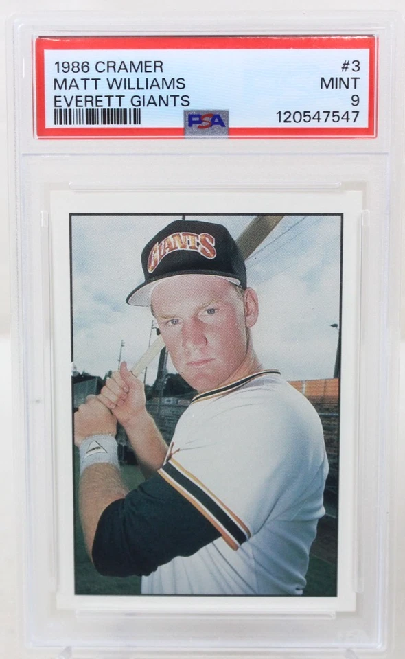 Matt Williams 1986 年克莱默埃弗雷特巨人队 #3 RC 新秀评级 PSA 9 罕见 RC — 第 1/4 张图片