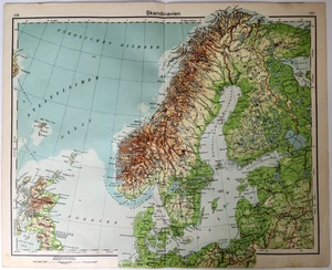 Scandinavia Norway Sweden Finland German Language Vtg 1931 Topographical Map - Picture 1 of 5