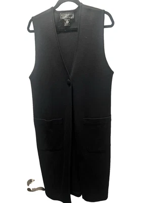 Maxi Chaleco con Botones Andrea Jovine Essentials Para Mujer Talla S Pequeña Lana Negra Sólida Foto 1 de 4