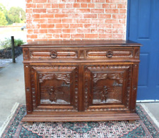 French Antique Carved Oak Britany Sideboard / Buffet / Cabinet Circa 1880