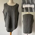 Made In Italy Grey Stripe Linen Top Lagenlook Arty Asymmetric One Size Fit 14 16