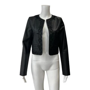 NWT Mimi Liberte Klein Black Embroidered Leather Hampden Crop Jacket sz 36/4 - Picture 1 of 11