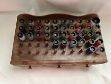 Vintage Plastic (Wood Look) Thread Bobbin Organizer Sewing Box with Drawer