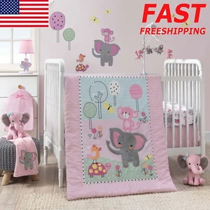 3 Pc Pink Crib Bedding Set Will Add Fun Look Your Baby Nursery Cotton/Poly Blend - Picture 1 of 5