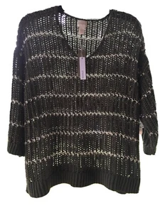 New Chico’s Olive Green Sweater Size 2 With Tags Loose Knit W Silver Intwined - Picture 1 of 9