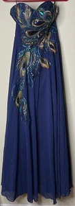 NWT Grace Karin Blue Peacock Beaded Strapless Corset Dress Gown Size 4 - Picture 1 of 8