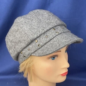 AUGUST Wool Viscose Gray Brass Stud Newsboy Page Style Hat Cap OSFM ❤️blt15m - Picture 1 of 7