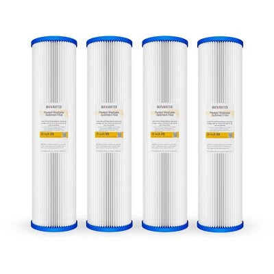 4 Big Blue 20" x 4.5" Pleated Washable Sediment Water Filter 5 micron  - Image 1 of 4