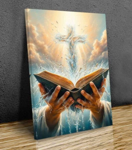 Il miracolo della Bibbia, cristianesimo, tela montata stampa artistica - Foto 1 di 9