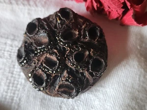 Enorme bouton vintage marron chaine perlé  pied 3,7 cm ref 1677 - Picture 1 of 4